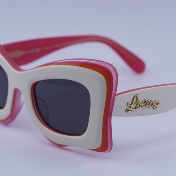 Loewe LW40140U 59A Sunglasses Ivory/Pink Opal Cat Eye Frame, Smoke Lenses - Picture 9 of 11